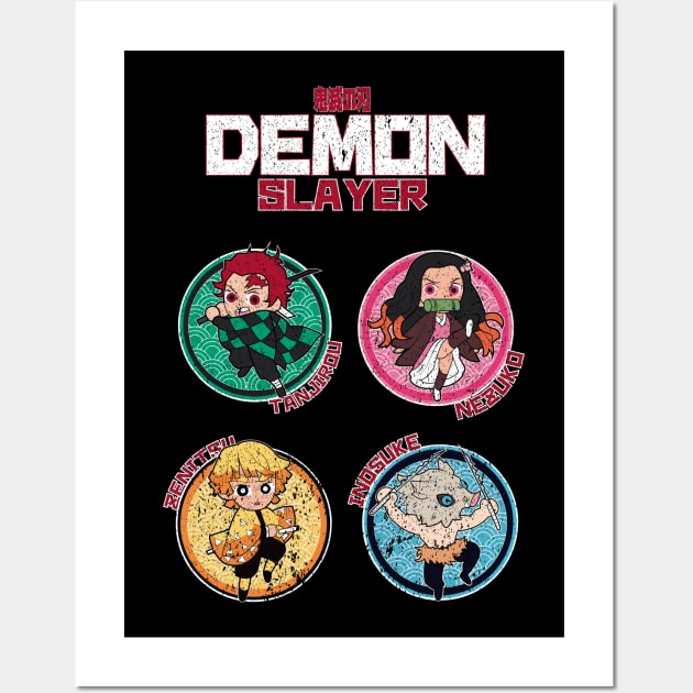 DEMON SLAYER (KIMETSU NO YAIBA): ALL CHARACTERS GRUNGE STYLE Wall Art by FunGangStore